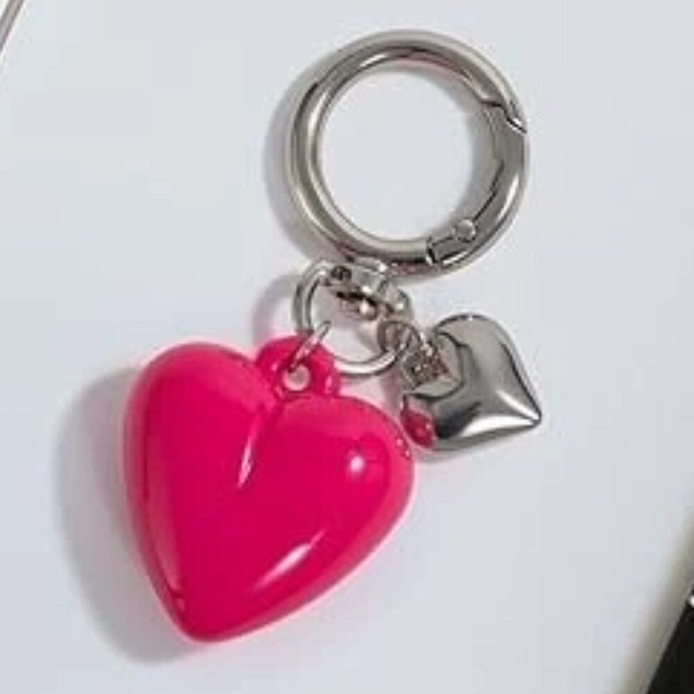 Sliver Keychain for Women, Cute Girls Heart Keychain, Pink Bag Charms Accessorie